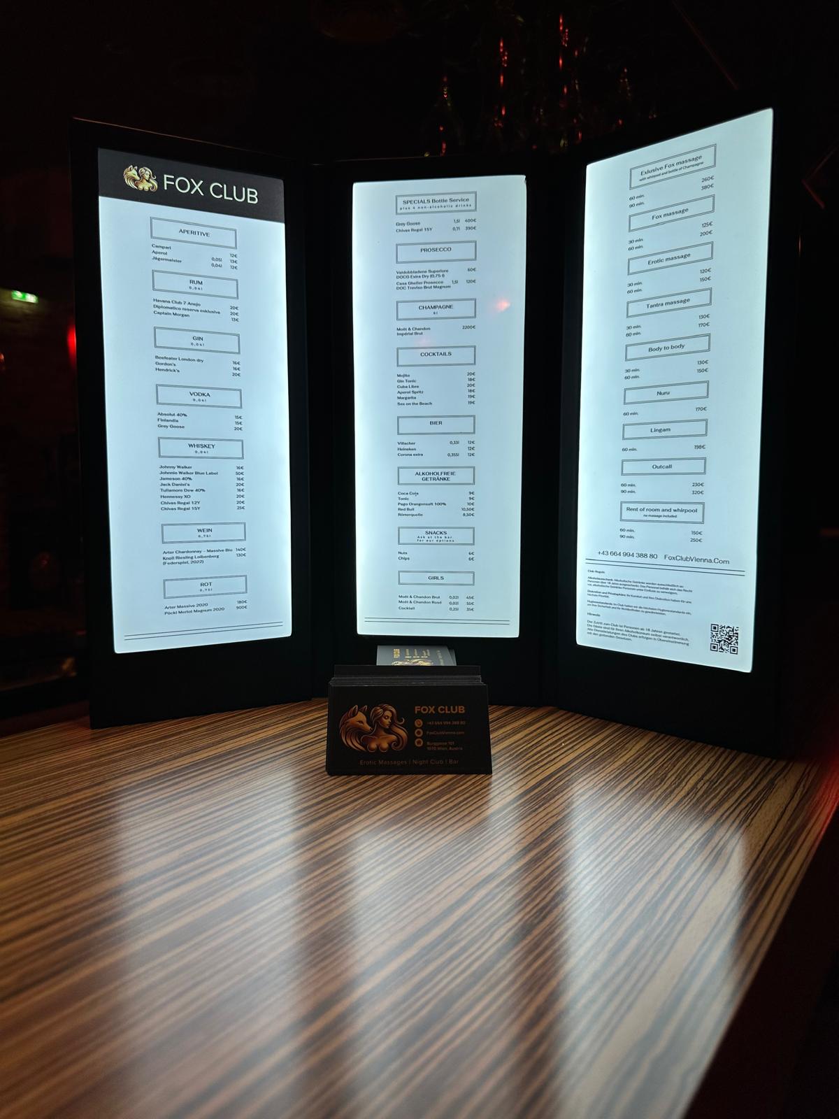 FOX Club Vienna Getränkekarte